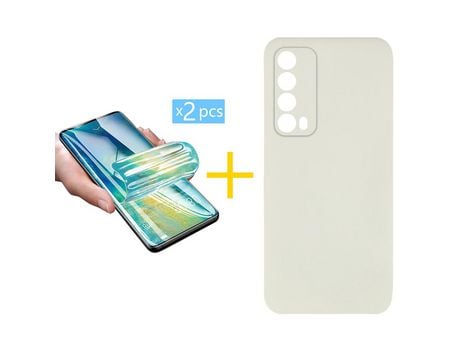 Pack 2 X Protector de Vidrio Templado Hidrogel + Funda ACCETEL para Huawei P Smart 2021 Silicona Líquida Arena