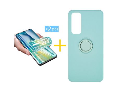 Pack 2 Películas + Funda SKYHE por Huawei P Smart 2021 Gel O-Ring Verde-Auga