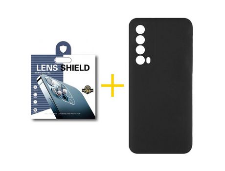 Pack 1 Película de Cámara trasera + Funda SKYHE por Huawei P Smart 2021 Silicona Líquida Negro