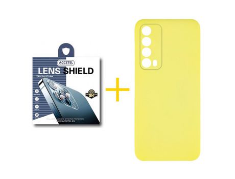 Pack 1 X Protector de Cámara trasera + Funda ACCETEL para Huawei P Smart 2021 Silicona Líquida Amarillo