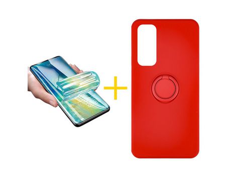 Pack 1 X Protector de Vidrio Templado Hidrogel + Funda ACCETEL para Huawei P Smart 2021 Gel O-Ring Rojo