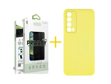 Pack 1 Película Antiespia + Funda SKYHE por Huawei P Smart 2021 Silicona Líquida Amarillo
