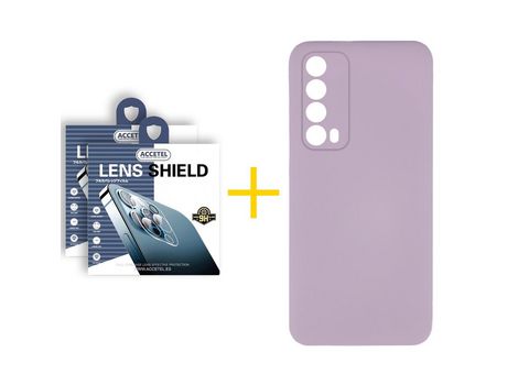 Pack 2 X Protector de Cámara trasera + Funda ACCETEL para Huawei P Smart 2021 Silicona Líquida Morado