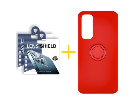 Pack 2 Películas de Cámara trasera + Funda SKYHE por Huawei P Smart 2021 Gel O-Ring Rojo