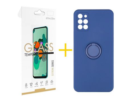 Pack 1 Película 2.5D + Funda SKYHE por Samsung Galaxy A31 Gel O-Ring Azul