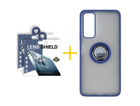 Pack 2 Películas de Cámara trasera + Funda SKYHE por Huawei P Smart 2021 Gel Bumper con Anillo Azul