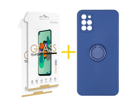 Pack 2 Películas 2.5D + Funda SKYHE por Samsung Galaxy A31 Gel O-Ring Azul