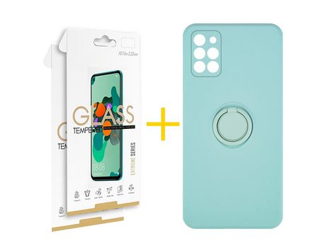 Pack 2 Películas 2.5D + Funda SKYHE por Samsung Galaxy A31 Gel O-Ring Verde-Auga