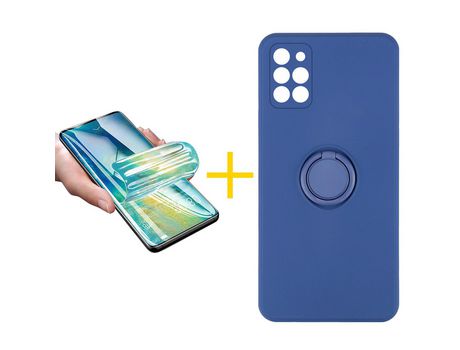 Pack 1 X Protector de Vidrio Templado Hidrogel + Funda ACCETEL para Samsung Galaxy A31 Gel O-Ring Azul