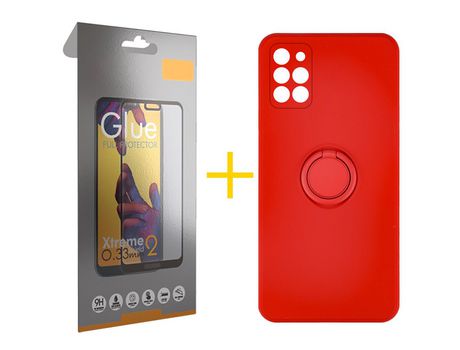 Pack 1 Película Full + Funda SKYHE por Samsung Galaxy A31 Gel O-Ring Rojo