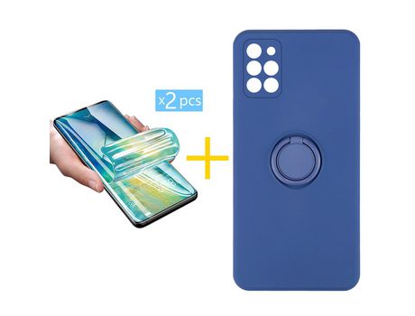 Pack 2 X Protector de Vidrio Templado Hidrogel + Funda ACCETEL para Samsung Galaxy A31 Gel O-Ring Azul