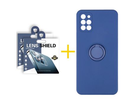 Pack 2 Películas de Cámara trasera + Funda SKYHE por Samsung Galaxy A31 Gel O-Ring Azul