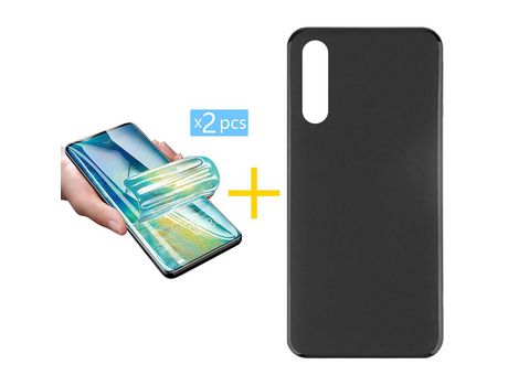 Pack 2 X Protector de Vidrio Templado Hidrogel + Funda ACCETEL para Samsung Galaxy A70s Silicona Liso Negro