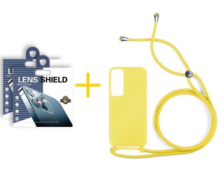 Pack 2 Películas de Cámara trasera + Funda SKYHE por Huawei P Smart 2021 Gel con Cordón Amarillo