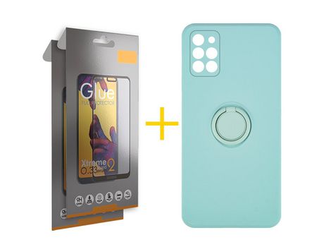 Pack 2 Películas Full + Funda SKYHE por Samsung Galaxy A31 Gel O-Ring Verde-Auga