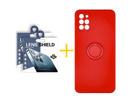Pack 2 Películas de Cámara trasera + Funda SKYHE por Samsung Galaxy A31 Gel O-Ring Rojo