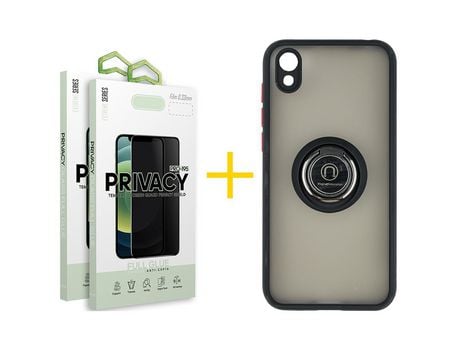 Pack 2 Películas Antiespia + Funda SKYHE por Huawei Y5 2019 Gel Bumper con Anillo Negro
