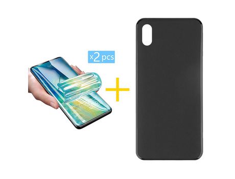 Pack 2 Películas + Funda SKYHE por Huawei Y5 2019 Silicona Liso Negro