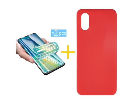 Pack 2 Películas + Funda SKYHE por Huawei Y5 2019 Silicona Líquida Rojo