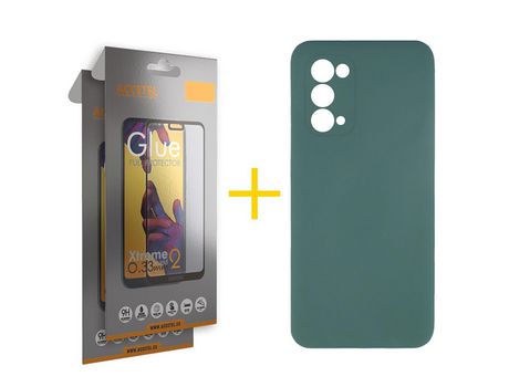 Pack 2 X Protector de Vidrio Templado Full + Funda ACCETEL para Oppo A54 5G Silicona Líquida Verde