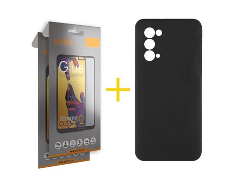Pack 2 X Protector de Vidrio Templado Full + Funda ACCETEL para Oppo A74 5G Silicona Líquida Negro