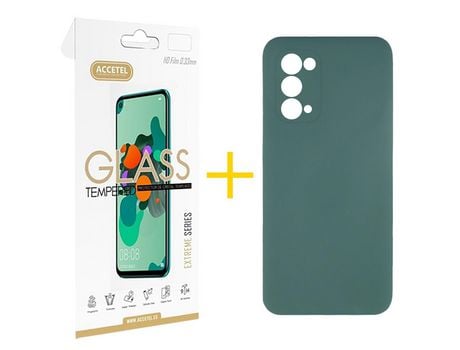 Pack 1 X Protector de Vidrio Templado 2.5D + Funda ACCETEL para Oppo A54 5G Silicona Líquida Verde
