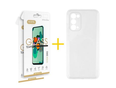Pack 2 X Protector de Vidrio Templado 2.5D + Funda ACCETEL para Oppo A74 5G Silicona Líquida Transparente Clear
