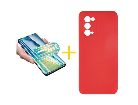 Pack 1 X Protector de Vidrio Templado Hidrogel + Funda ACCETEL para Oppo A54 5G Silicona Líquida Rojo