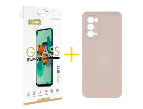 Pack 1 X Protector de Vidrio Templado 2.5D + Funda ACCETEL para Oppo A74 5G Silicona Líquida Rosa