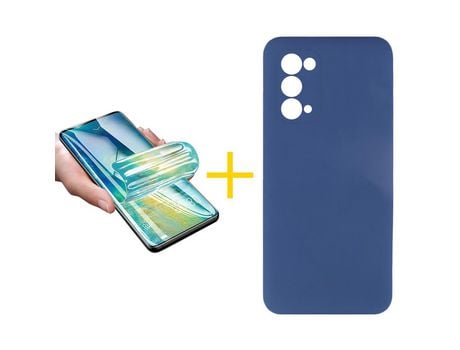 Pack 1 X Protector de Vidrio Templado Hidrogel + Funda ACCETEL para Oppo A54 5G Silicona Líquida Azul