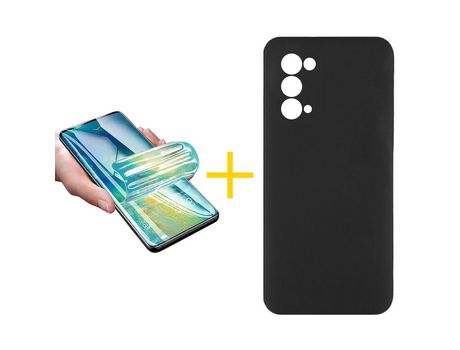 Pack 1 X Protector de Vidrio Templado Hidrogel + Funda ACCETEL para Oppo A54 5G Silicona Líquida Negro