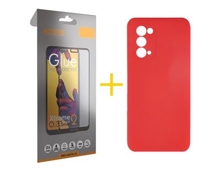 Pack 1 X Protector de Vidrio Templado Full + Funda ACCETEL para Oppo A54 5G Silicona Líquida Rojo