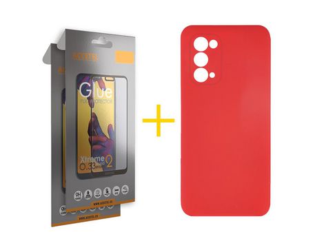 Pack 2 X Protector de Vidrio Templado Full + Funda ACCETEL para Oppo A74 5G Silicona Líquida Rojo