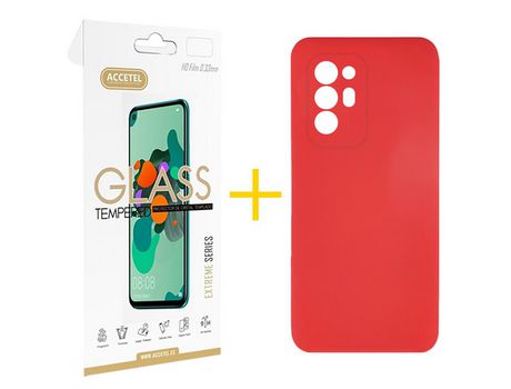 Pack 1 X Protector de Vidrio Templado 2.5D + Funda ACCETEL para Oppo A94 5G Silicona Líquida Rojo
