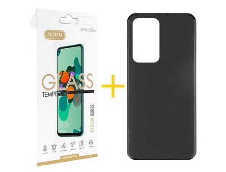 Pack 1x Película de Vidrio templado 2.5D + Funda ACCETEL Xiaomi 12 Lite Silicone LisoPreto