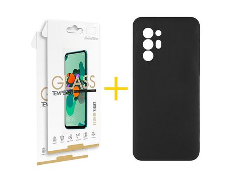 Pack 2 Películas 2.5D + Funda SKYHE por Oppo A94 5G Silicona Líquida Negro