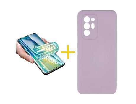 Pack 1 X Protector de Vidrio Templado Hidrogel + Funda ACCETEL para Oppo A94 5G Silicona Líquida Morado