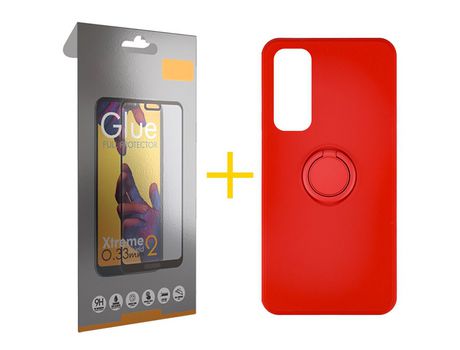 Pack 2 Películas 2.5D + Funda SKYHE por Huawei P Smart 2021 Gel O-Ring Rojo