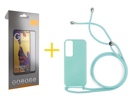 Pack 1 Película Full + Funda SKYHE por Huawei P Smart 2021 Gel con Cordón Agua Verde