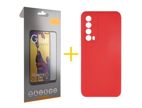 Pack 1 Película Full + Funda SKYHE por Huawei P Smart 2021 Silicona Líquida Rojo