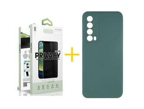 Pack 1 Película Antiespia + Funda SKYHE por Huawei P Smart 2021 Silicona Líquida Verde