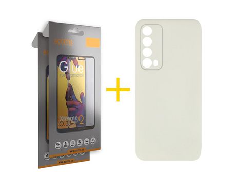Pack 2 X Protector de Vidrio Templado Full + Funda ACCETEL para Huawei P Smart 2021 Silicona Líquida Arena