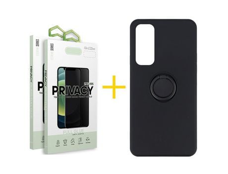 Pack 2 Películas Antiespia + Funda SKYHE por Huawei P Smart 2021 Gel O-Ring Negro