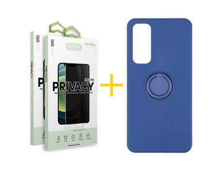 Pack 2 X Protector de Vidrio Templado Anti espía + Funda ACCETEL para Huawei P Smart 2021 Gel O-Ring Azul