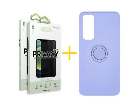 Pack 2 X Protector de Vidrio Templado Anti espía + Funda ACCETEL para Huawei P Smart 2021 Gel O-Ring Morado