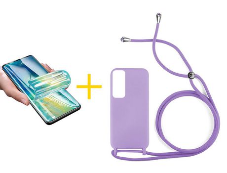 Pack 1 X Protector de Vidrio Templado Hidrogel + Funda ACCETEL para Huawei P Smart 2021 Gel con Cordón Violeta
