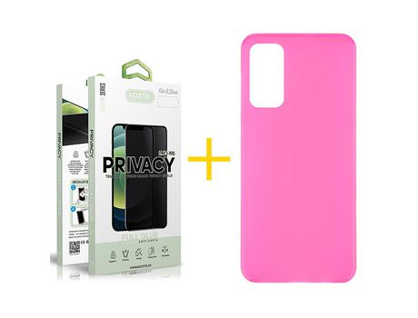 Pack 1 X Protector de Vidrio Templado Anti espía + Funda ACCETEL para Huawei P Smart 2021 Silicona Liso Rosa