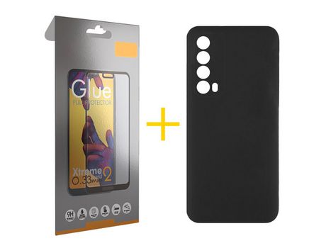 Pack 1 Película Full + Funda SKYHE por Huawei P Smart 2021 Silicona Líquida Negro