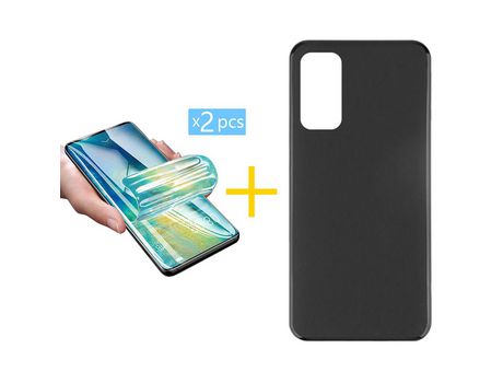 Pack 2 X Protector de Vidrio Templado Hidrogel + Funda ACCETEL para Huawei P Smart 2021 Silicona Liso Negro