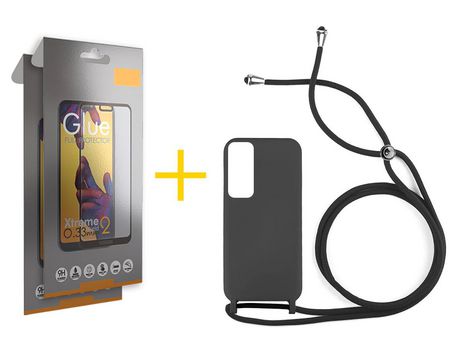 Pack 2 Películas Full + Funda SKYHE por Huawei P Smart 2021 Gel con Cordón Negro